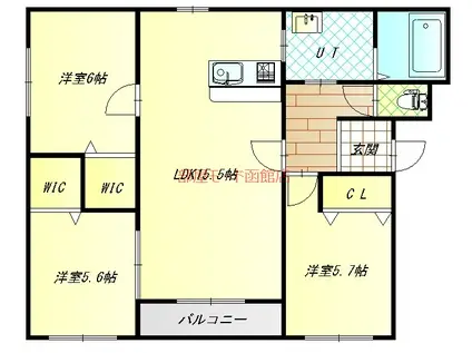 道南いさりび鉄道 五稜郭駅 徒歩11分 4階建 築6年(3LDK/3階)の間取り写真