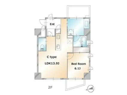 ドミールDUO自由が丘(1LDK/2階)の間取り写真