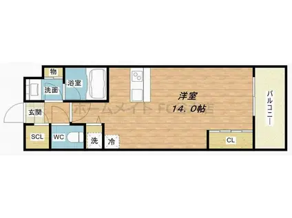 ヴェルテックス(ワンルーム/2階)の間取り写真