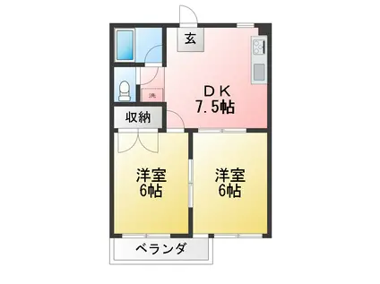 パーテイク山王(2DK/3階)の間取り写真