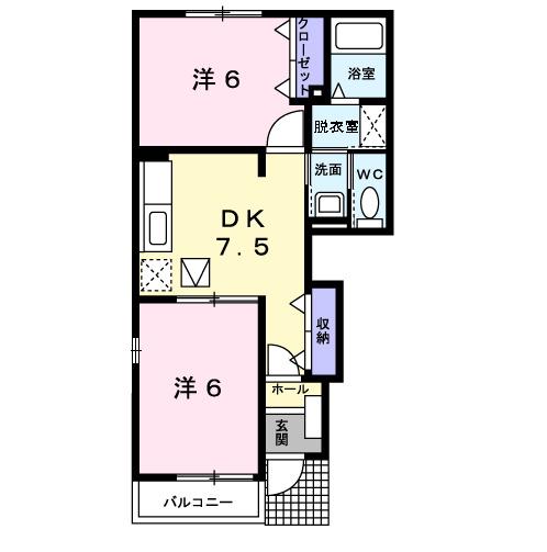 プラシード(2DK/1階)の間取り写真