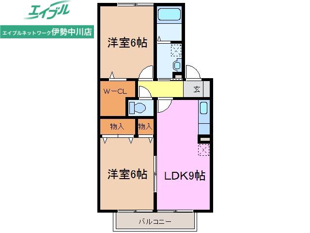 ノースステラA(2DK/2階)の間取り写真