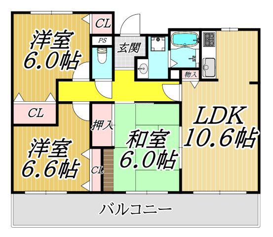 フェリーチェ尼崎(3LDK/5階)の間取り写真