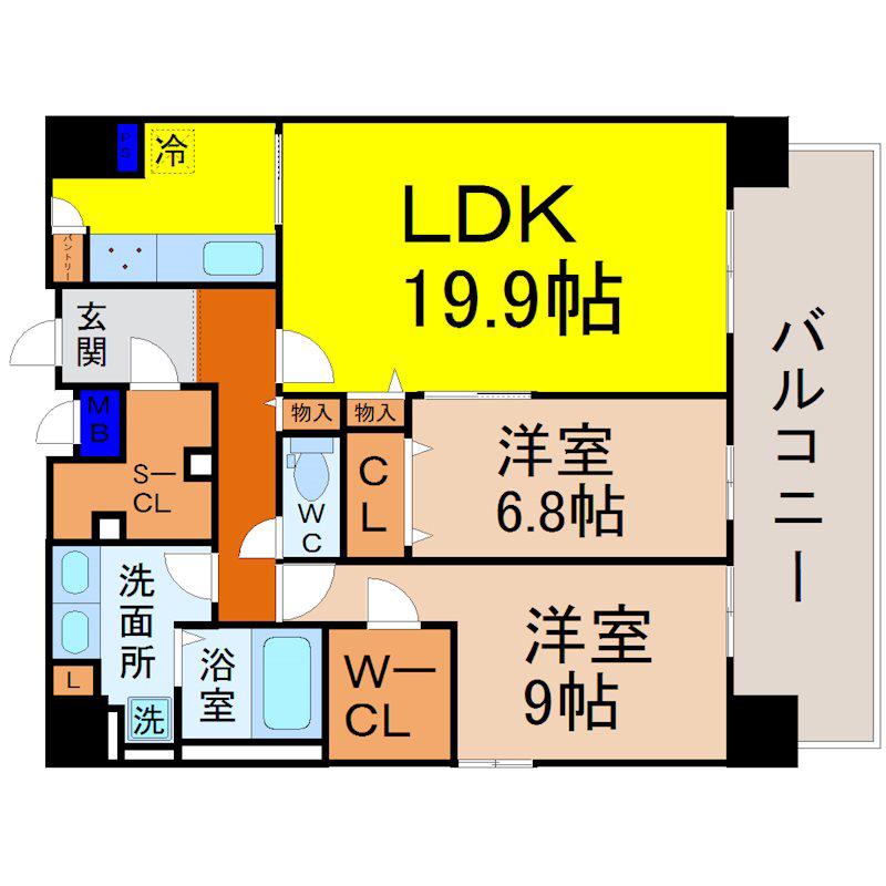 LENVOL MEIEKI(2LDK/9階)の間取り写真