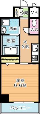 ピノ到津(1K/4階)の間取り写真