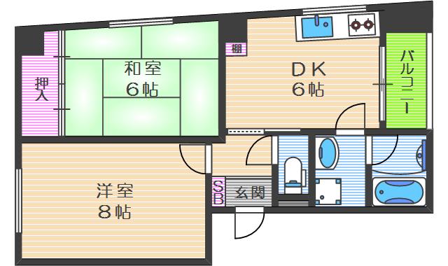 アークビルド鷺洲(2DK/5階)の間取り写真