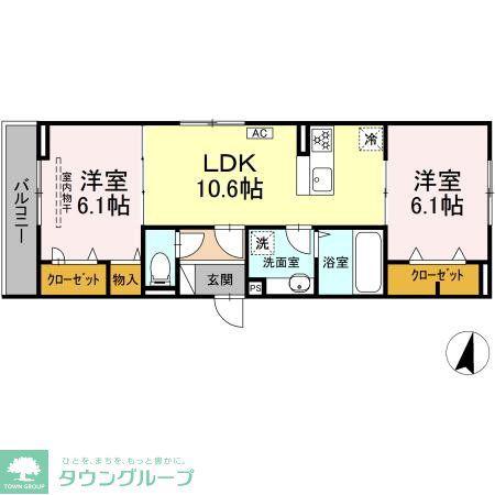 カサベルテ鹿骨(2LDK/2階)の間取り写真
