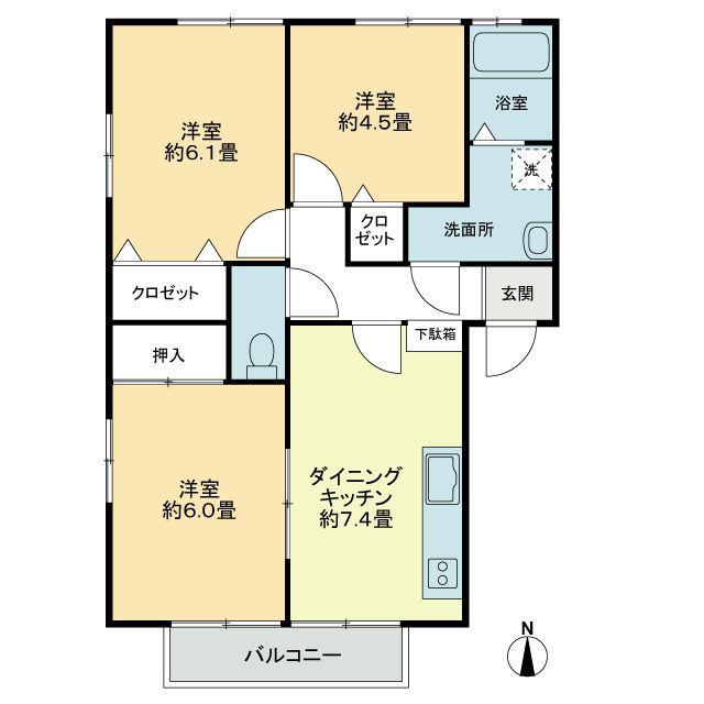 フォブール南屋島A(3DK/2階)の間取り写真