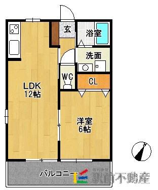 ロイヤルステージタウン三田川(1LDK/1階)の間取り写真