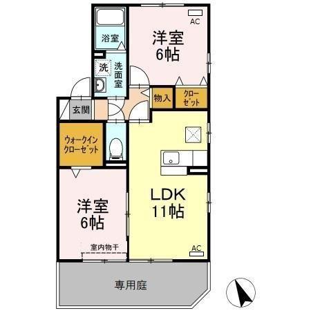 カトルセゾン A(2LDK/1階)の間取り写真