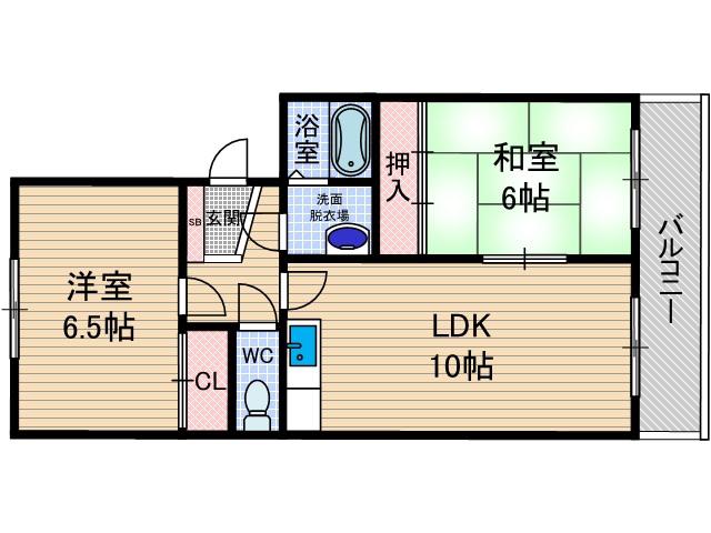 フロンティア高槻(2LDK/1階)の間取り写真