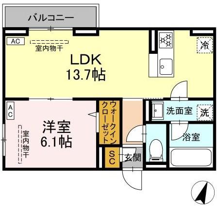 D PAINA ODORIBA(1LDK/2階)の間取り写真