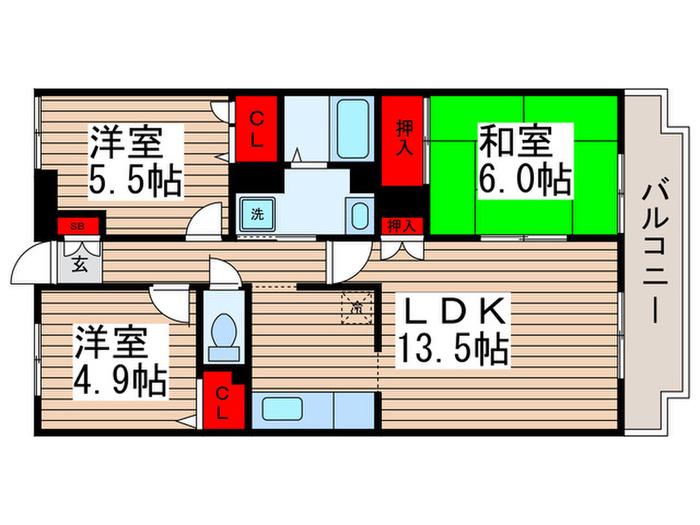 ロアジール船橋(3LDK/2階)の間取り写真