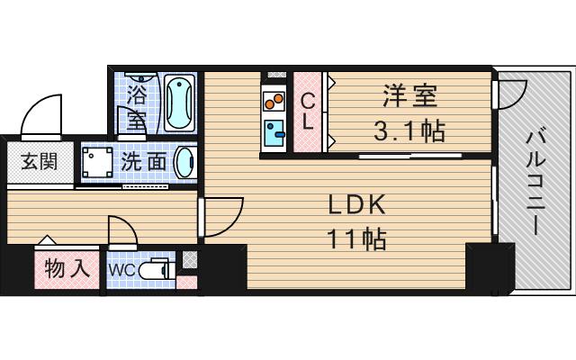 アーベル更紗北堀江(1LDK/5階)の間取り写真