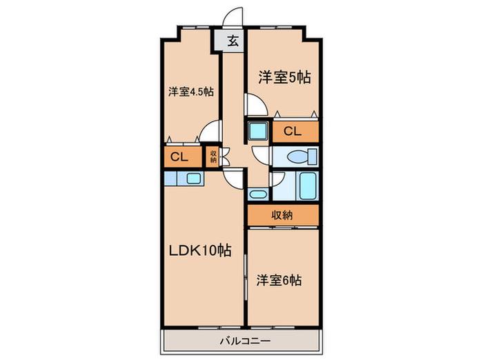 グランパス下林(3LDK/5階)の間取り写真