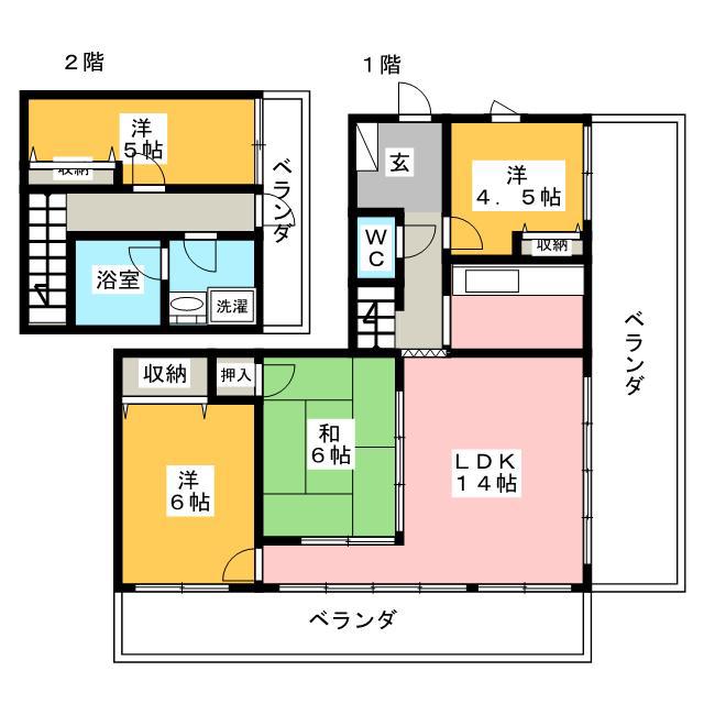 エーワイハイツ寺塚(4LDK/1階)の間取り写真