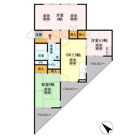コモンシティハイツABC(3DK/1階)の間取り写真