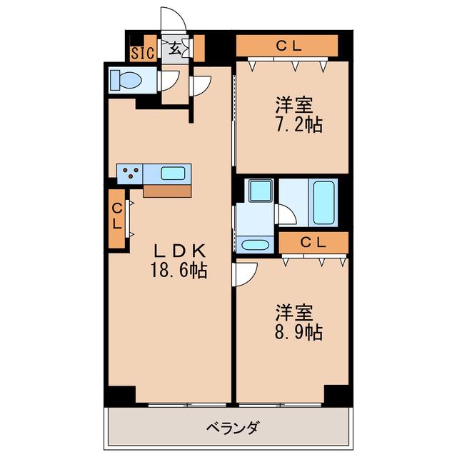 カスタリア新栄II(2LDK/12階)の間取り写真