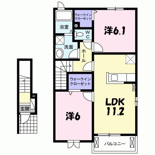 メゾン ラ・フレーズ(2LDK/2階)の間取り写真