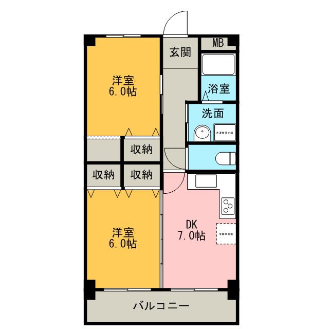岡部ビル(2DK/3階)の間取り写真
