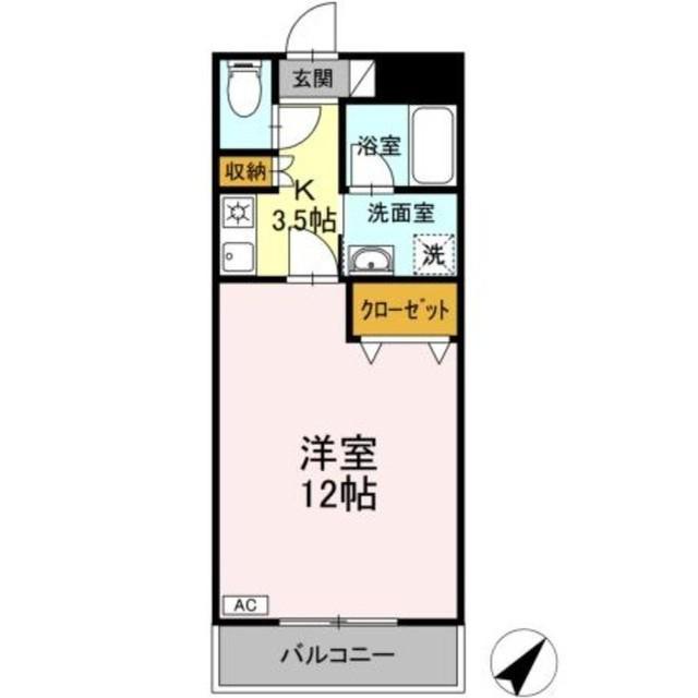 クリスタル甲府国母(1K/3階)の間取り写真