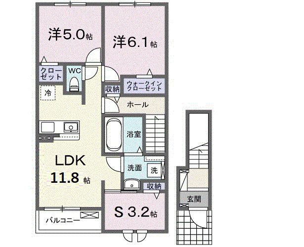 メゾングレーヌ東觜崎駅前A(2LDK/2階)の間取り写真