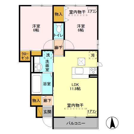 ロイヤル プレイス B(2LDK/1階)の間取り写真