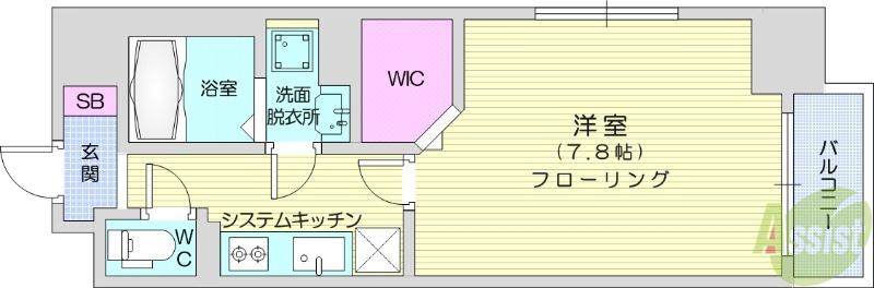 名取飯野坂壱番館(1K/6階)の間取り写真