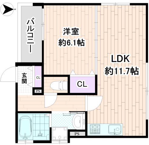 グランアイ鶴見(1LDK/1階)の間取り写真