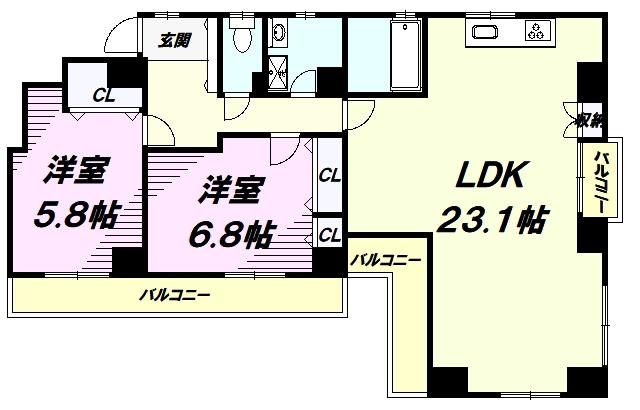 ウィン高尾(2LDK/4階)の間取り写真