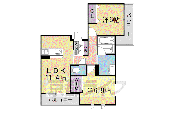 下鴨グリーンボロウ(2LDK/2階)の間取り写真