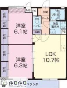 ルミエールあさひ(2LDK/1階)の間取り写真