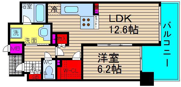 プレサンスロジェ難波グランドウエスト(1LDK/6階)の間取り写真