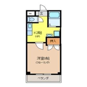 オカダハイツII(1K/3階)の間取り写真