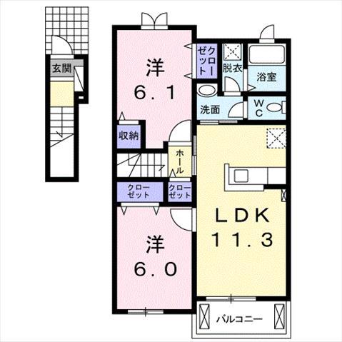 エクセルコート宮崎(2LDK/2階)の間取り写真