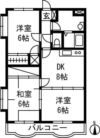 ハイネス シマミ(3DK/1階)の間取り写真