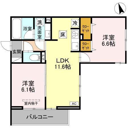 TORISIA新河岸(2LDK/1階)の間取り写真