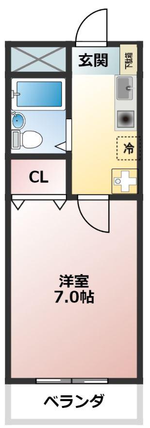 PURE SEVEN(1K/2階)の間取り写真