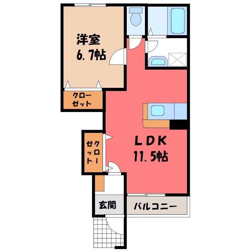 ラムール(1LDK/1階)の間取り写真