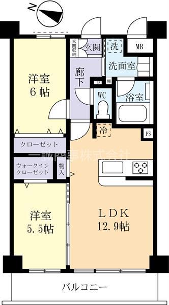 守谷市本町マンション(2LDK/2階)の間取り写真