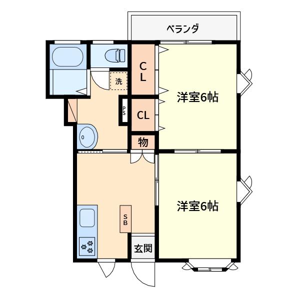 メゾンウメタ(2DK/1階)の間取り写真