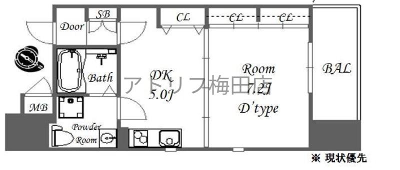 CASSIA塚本(1DK/8階)の間取り写真