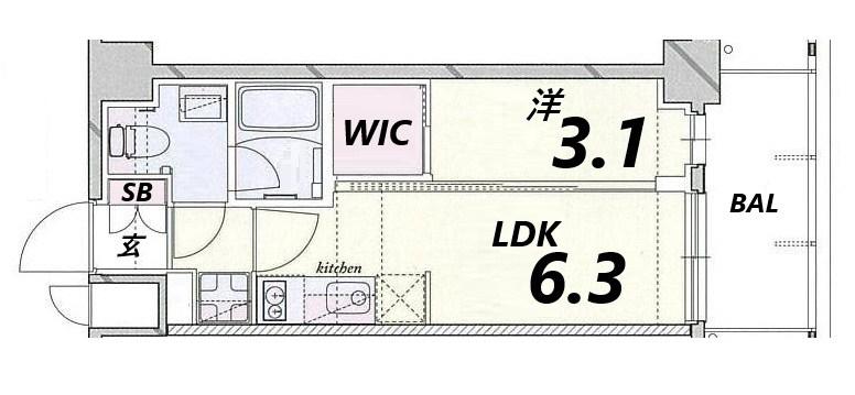 ヴェール尼崎城(1LDK/2階)の間取り写真