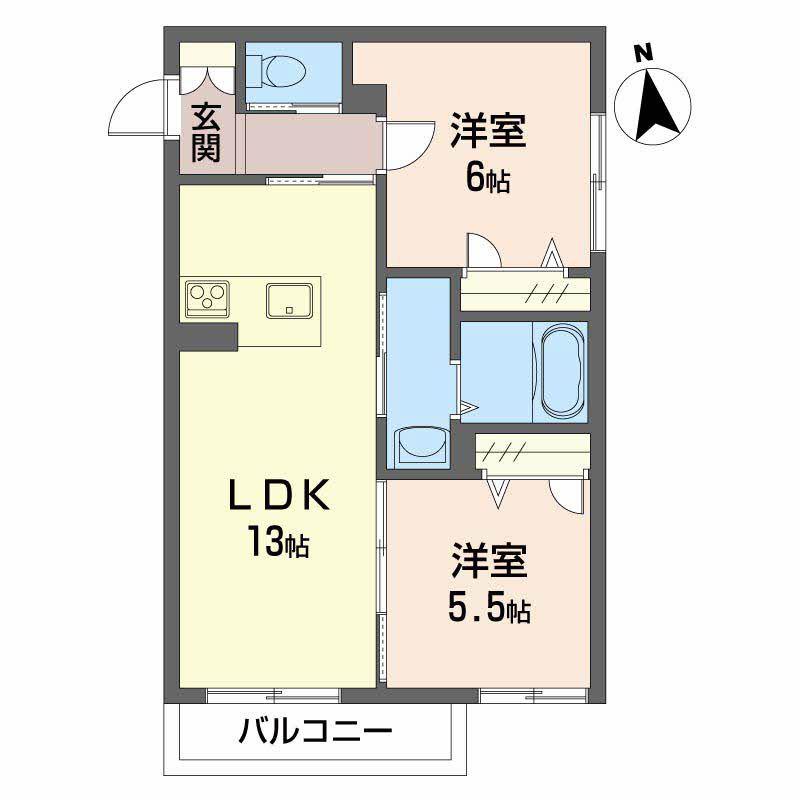 シャーメゾンガーデン福島B(2LDK/2階)の間取り写真