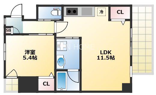 ルミエール南船場(1LDK/3階)の間取り写真