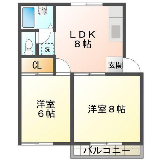 カルネ B(2LDK/1階)の間取り写真