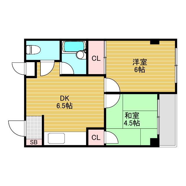 グランドハイツ三津屋北(2DK/2階)の間取り写真