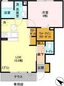 リバストーン A(1LDK/1階)の間取り写真
