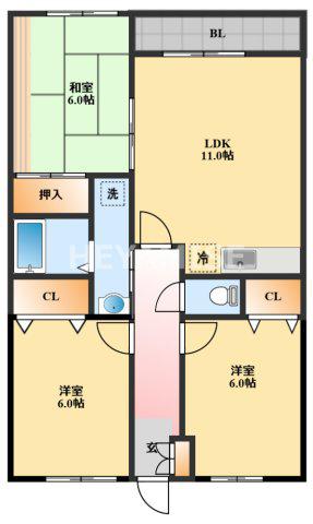 カルディア中島(3LDK/2階)の間取り写真