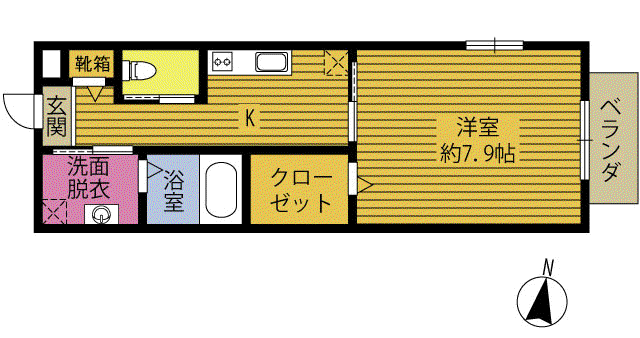 NIKORI亀川(1K/2階)の間取り写真